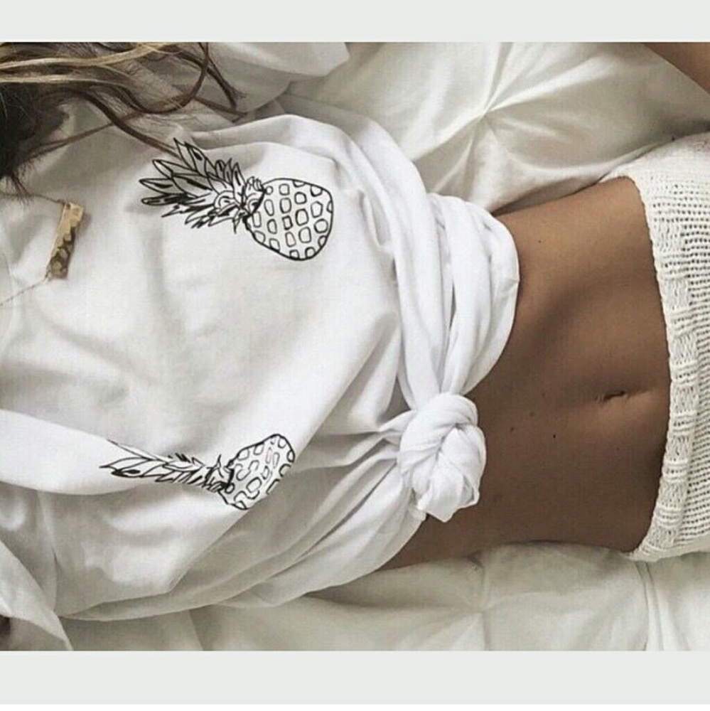 Pineapple Print Short Sleeve White Tee - Picture 3 of 6